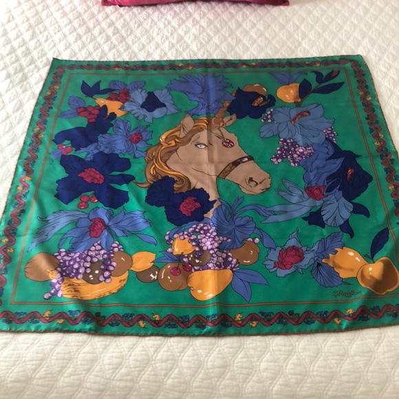 Revillon Paris Vtg Designer Unicorn Silk Scarf - Picture 1 of 8